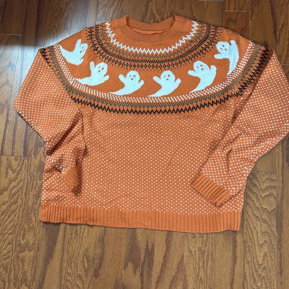 Retro Fair Isle Ghost Print Sweater Halloween - Picture 13 of 16